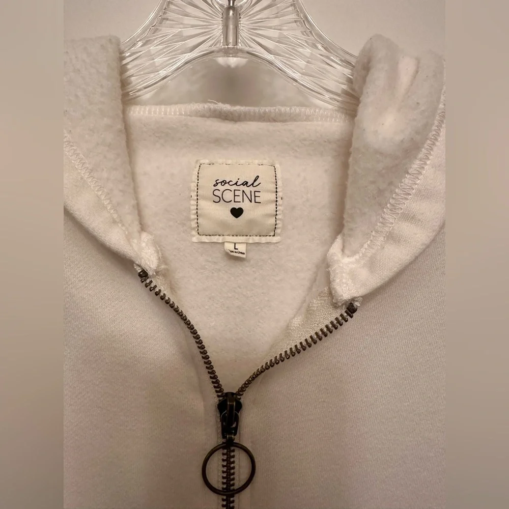 Women’s Eggshell Quarter-Zip Hoodie Sweatshirt Size Large - Picture 3 of 5